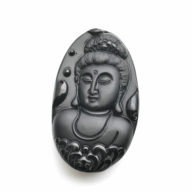 Black Square Pendant Natural Obsidian Stone Pendants Carved Buddha Gemstone DIY Necklace for Woman Man Jewelry Making Supplies