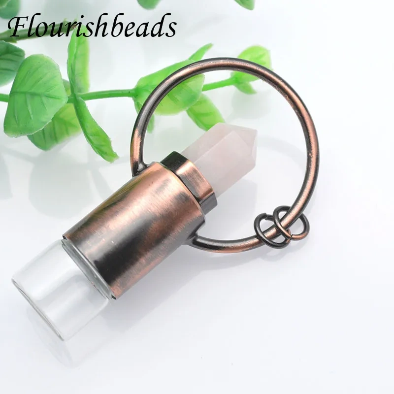 Natural Crystal Essential Oil Roller Vial Pendant Necklaces Antique Copper Perfume Bottle Charm Aromatherapy Jewelry