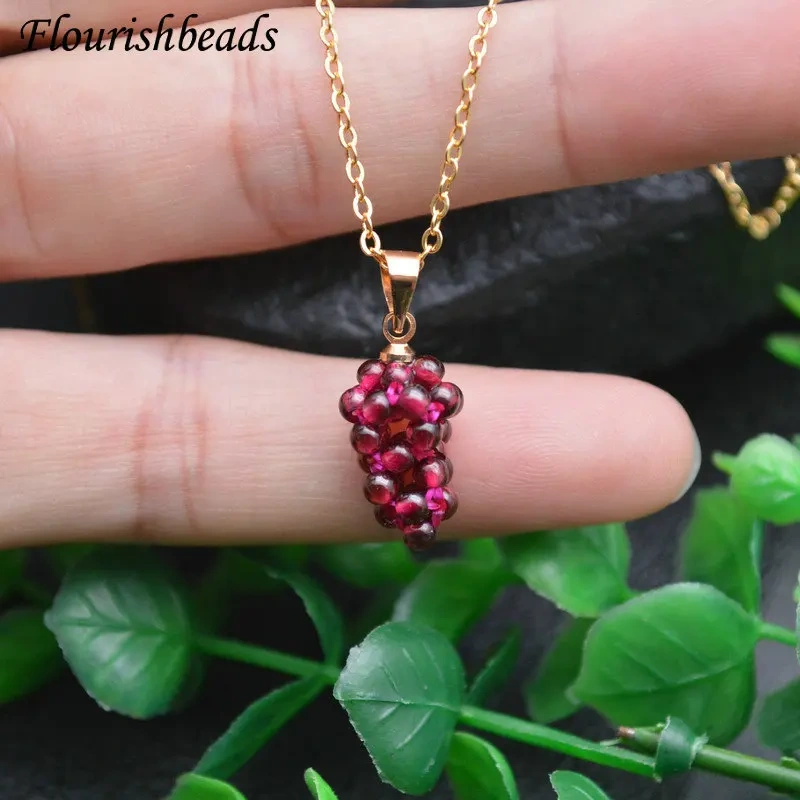 Cute Grape Shape Pendant Imitation of Fruit Necklace Natural Garnet Stone Jewelry for Woman Girl Party Accessories