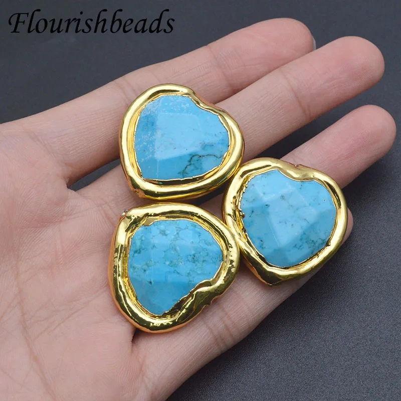 Synthetic Stone Gold Plated Heart Shape Loose Beads Through Hole Bead DIY Earringd Bracelet Jewelry Findings Supplier