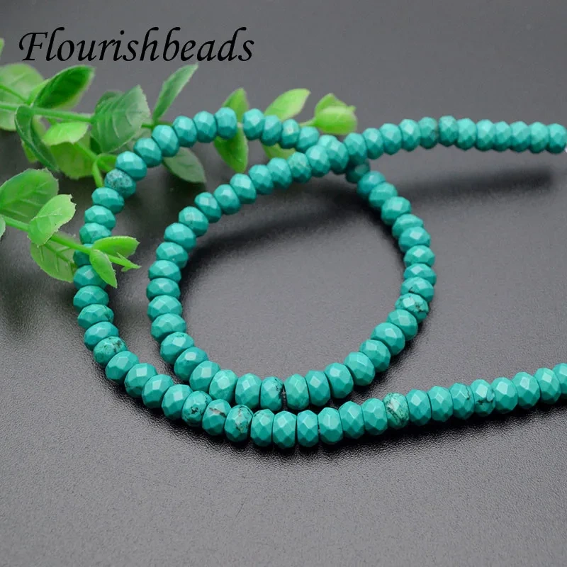 Quliaty Natural Faceted Stabilized Turquoise Magnesite 4x6 5x8mm Flat Oval Loose Beads for Fine Jewelry Making