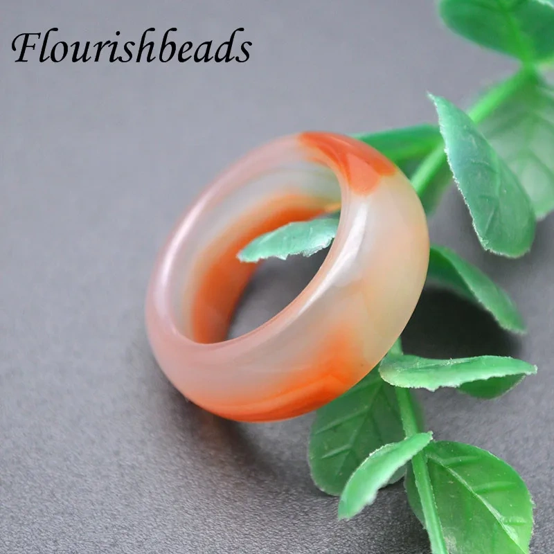 Hot Selling 10mm Width Natural Chalcedony Agate Colorful Ring Fashion Jewelry Men Women Luck Gifts Amulet 30pcs/lot