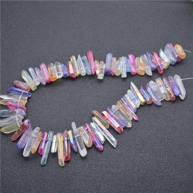 DIY Jewelry Making Supply Mix Bright Color Natural Crystal Quartz Stone Point Rough Stone Loose Beads Mineral 5 Strands Per Lot