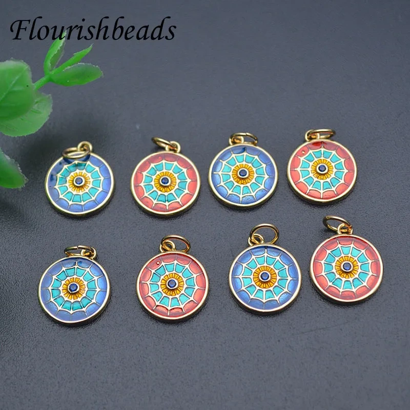 20pcs/lot Rainbow Creative Vintage Round Shape Spider Web Pendant Enamel Charm Accessories for DIY Jewelry Making Supplies