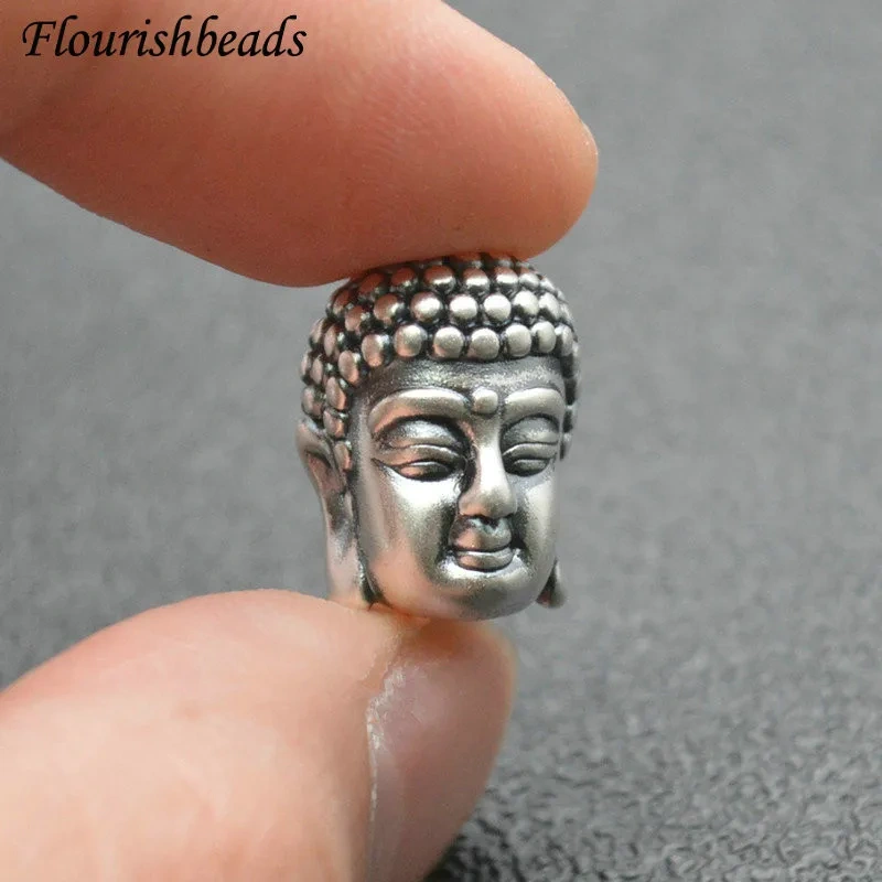 5pc Real S999 Silver 15mm Guanyin Buddha Head Shape Metal Loose Beads Charms Buddhist Jewery Making Supplies