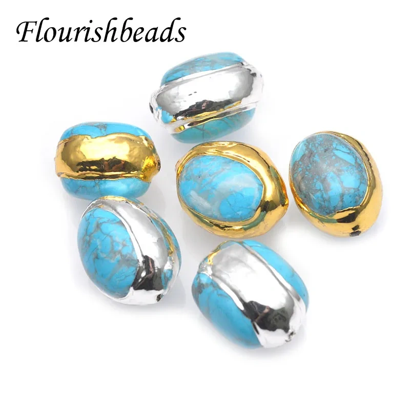 10pcs/lot Gold Silver Plated Blue Color Stone Loose Beads Bracelet Decoration Beads for DIY Necklace Jewelry Making Accessories