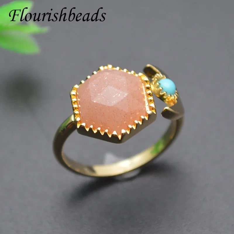 Natural Stone Ring for Women Fashion Elegant Healing Sun Stone Amazonite Malachite Ring Party Wedding Gift