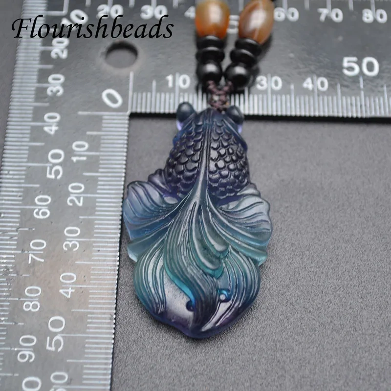 20x40mm High Quality Natural Colorful Fluorite Stone Claire Goldfish Shape Pendant Agate Chains Necklace Fashion Jewlery