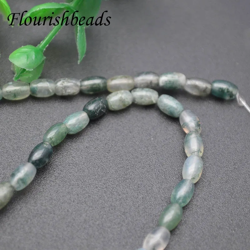 5strand/lot  4x6mm Natural Green Moss Agate Rice Shape Stone Beads for Jewelry Making