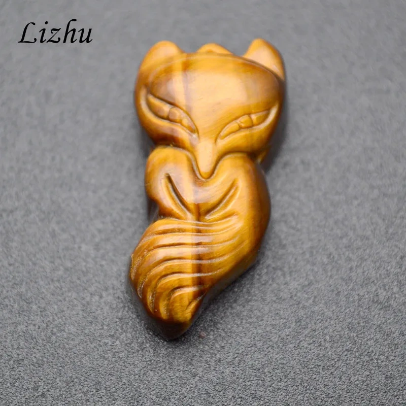 Natural Tiger Eye Gemstone Carved Fox Shape Animal Pendants Necklace Unique Adjustable Cord Jewelry Party Gift