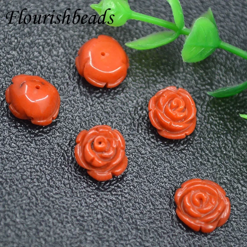 50pc Per Lot Cute Orange Coral Stone Flower Shape Half Hole Loose Beads 6-12mm Earring Making Supplies