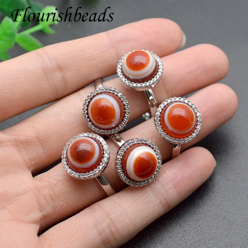 Natural  Eye Veins DZI Banded Red Agate Rings Adjust Size Ring Tibetan Amulet Gemstone Gift