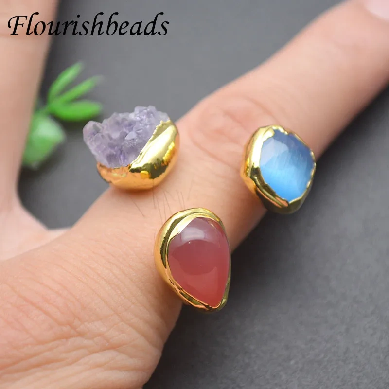 Unique Style Natural Red Agate Amethyst Crystal Beads Paved Adjustable Rings for Women Man Fashion Jewelry