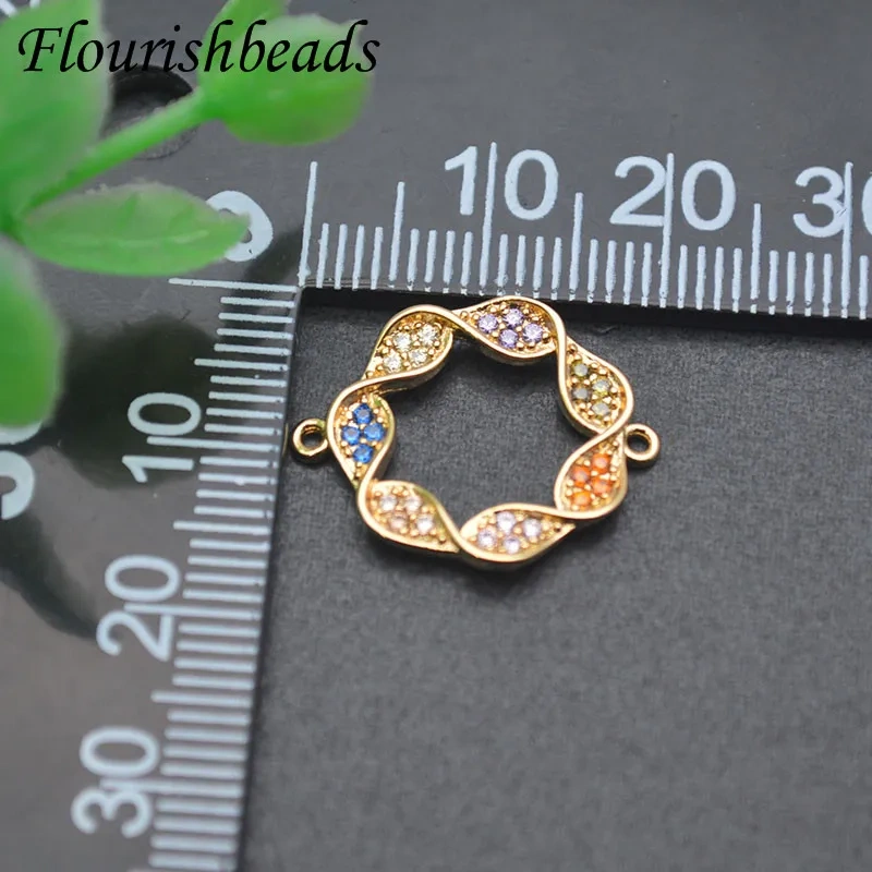 Copper Metal Plated Paved Zirconia Round Wave Shaped Connector Diy Jewelry Bracelet Accessories 22pcs/lot