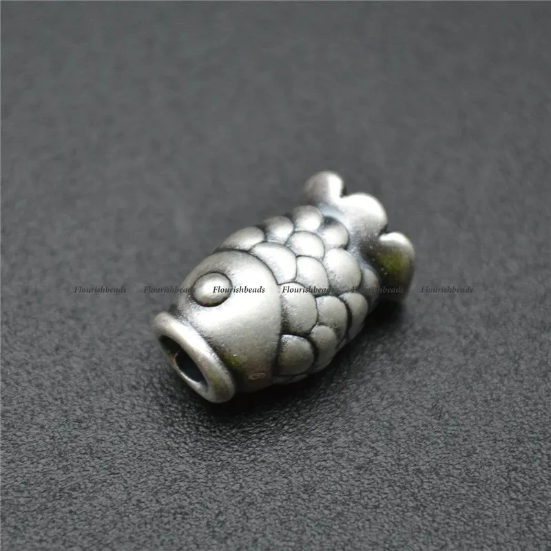 New Arrival Vintage S999 Anti Silvery Fish Shape Beads Big Hole Charms Fits Bracelet Necklace Making 9x14mm