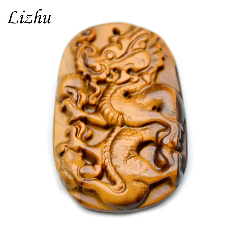 1pc Natural Stone Yellow Tiger Eye Necklaces Carving China Dragon Necklace Pendant Energy Good Luck Overbearing Jewelry