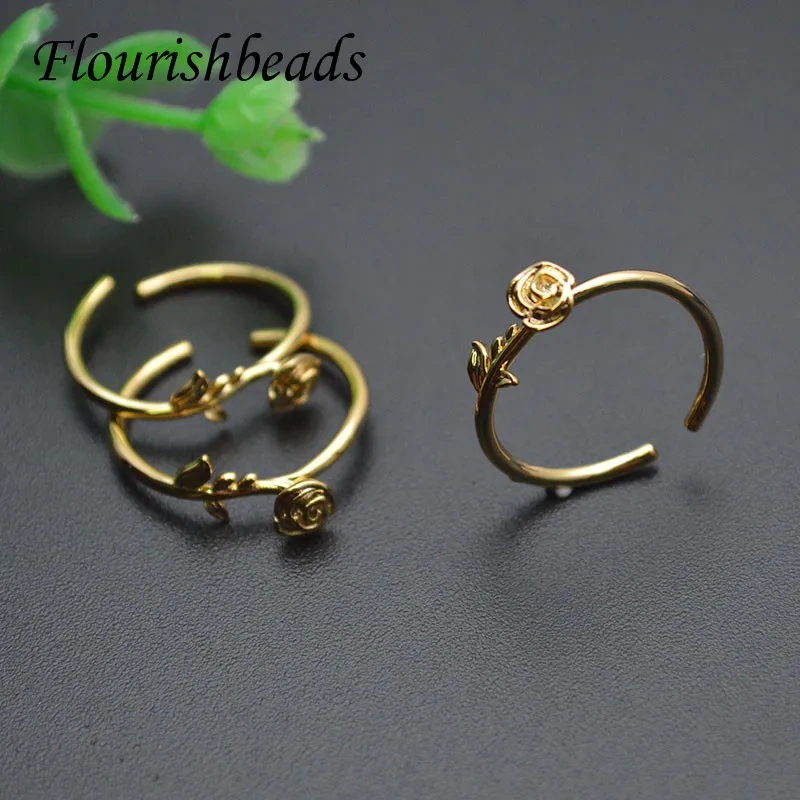 Gold Rose Flower Shape Opening Ring Adjustable Finger Ring for Fashion Women's Accessories Jewelry Gift 10pcs/lot