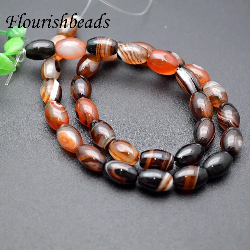 8x12mm Natural Stone Banded Agates Onyx Beads Smooth Oval Loose Spacer Beads For Jewelry Making DIY Bracelet