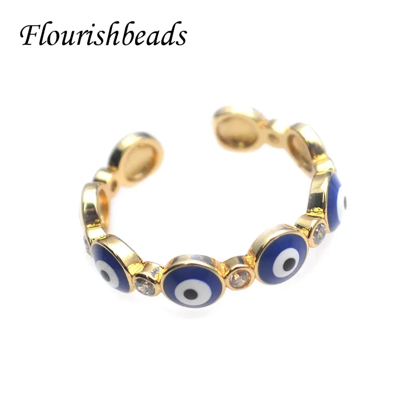 Hot Sell Turkish Style Colorful Enamel Blue Evil Eye Zircon Open Rings for Women Girl Party Jewelry 10pcs/lot