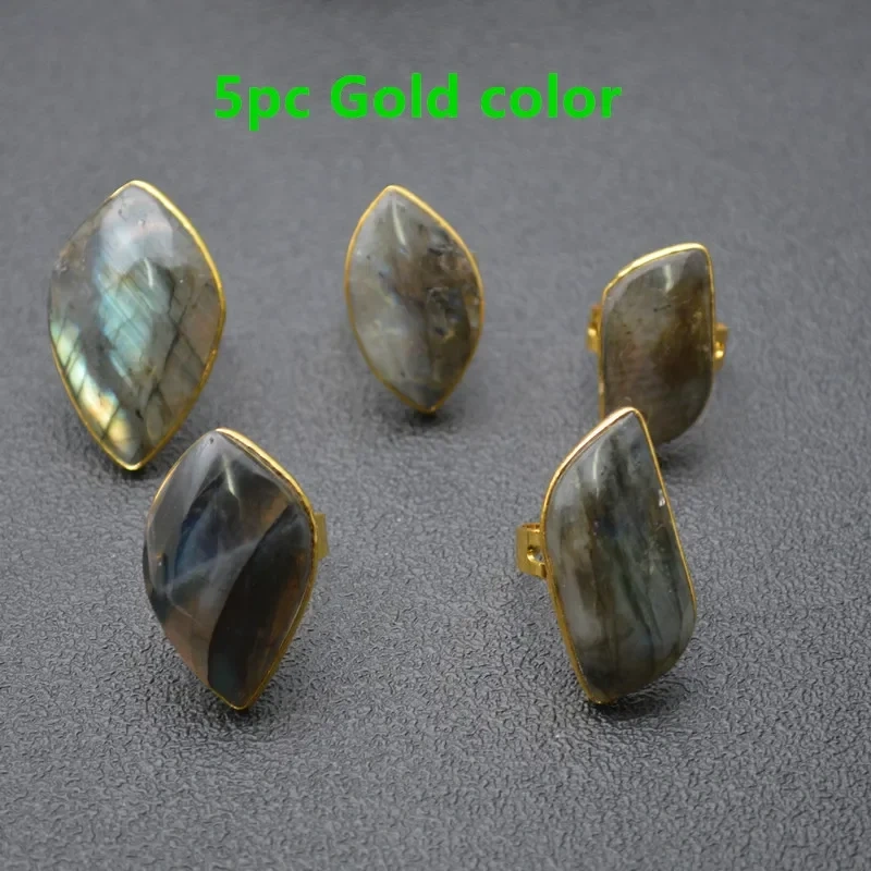 Wholesale Shiny Natural Labradorite Cabochon Adjustable Gemstone Rings