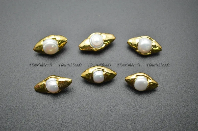 Gold Color Natural Fresh Water Pearl Marquise Eye Shape Spacer Loose Beads DIY Jewelry Making Supplies 5pc Per Lot
