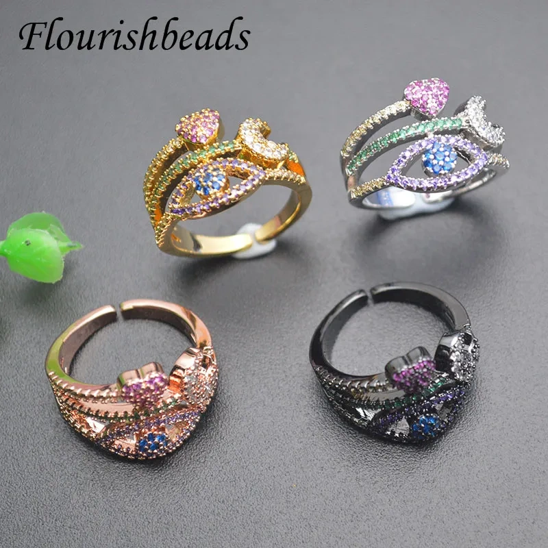 Wholesale 4 Colors Trendy CZ Evil Eye Rings Women’s Rings Open Adjustable Nickel Free Gold Color Couple Ring Jewelry Gift 5pcs
