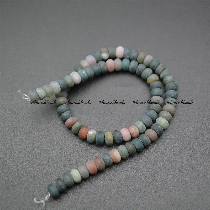 5x8mm Natural Mix Colors India Agate Gemstone Rondelle Spacer Stone Matte Loose Beads Jewelry Making 1 Strand