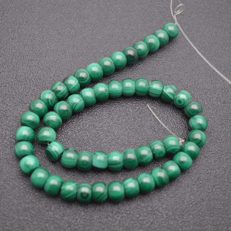 6x8mm 8x10mm Super High Quality Round Drum Shape Natural Malachite Loose Beads Thick Green Stone Jewelry Materials 1Strand