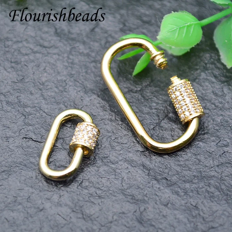 2 Size Jewelry Finding Nickel Free Gold Color Oval Shape Spiral Screw Clasp CZ Beads Paved Hooks DIY Necklace 10pcs/lot