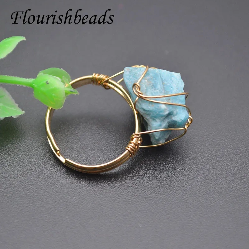 Best-selling Wire Winding Natural Druzy Irregularl Shape Gemstone Rings Fashion Man Woman Party Jewelry Size Adjustable Gift