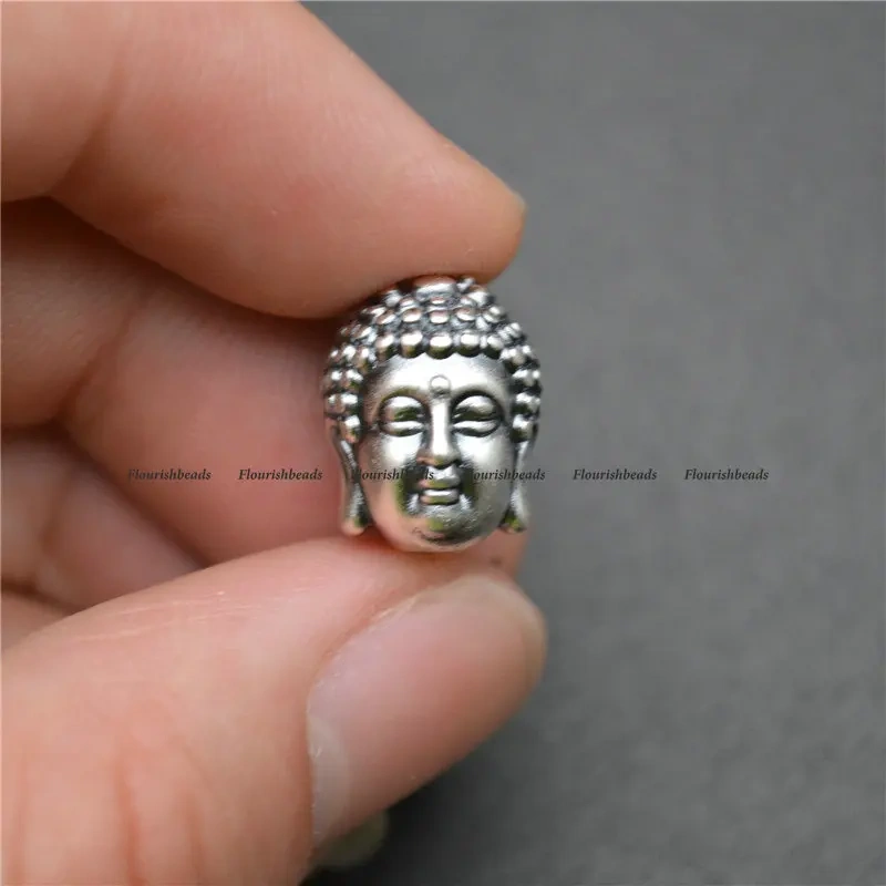Vintage S999 Anti Silvery Mini Double Sided Buddha Head Beads Charms Fits Bracelet Necklace Making Small 8x10mm / Big 11x14mm