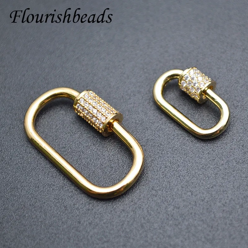 2 Size Jewelry Finding Nickel Free Gold Color Oval Shape Spiral Screw Clasp CZ Beads Paved Hooks DIY Necklace 10pcs/lot