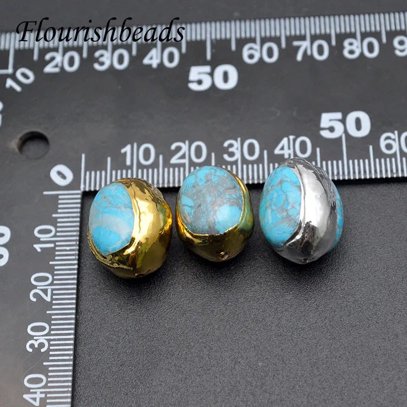 10pcs/lot Gold Silver Plated Blue Color Stone Loose Beads Bracelet Decoration Beads for DIY Necklace Jewelry Making Accessories
