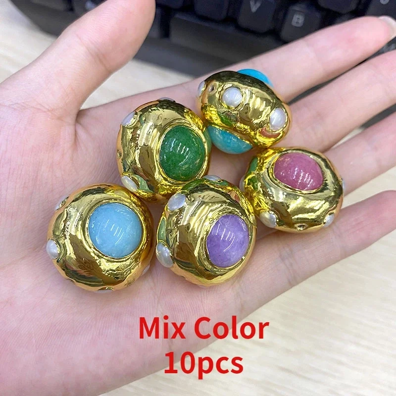 Irregular Round Colorful Stone Gold Plated Natural Pearl Through Hole Loose Beads for DIY Jewelry Making Accessories