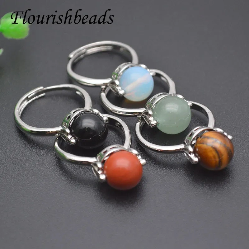 Wholesale Healing Crystal Quartz Aventurine Obsidian Red Stone Adjustable Circle Finger Ring Party Wedding Jewelry 5-10pcs/lot