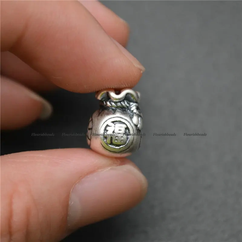 Popular Vintage S999 Anti Silvery Money Bag Shape Beads Purse Charms Fits Bracelet Necklace Making 10x12mm