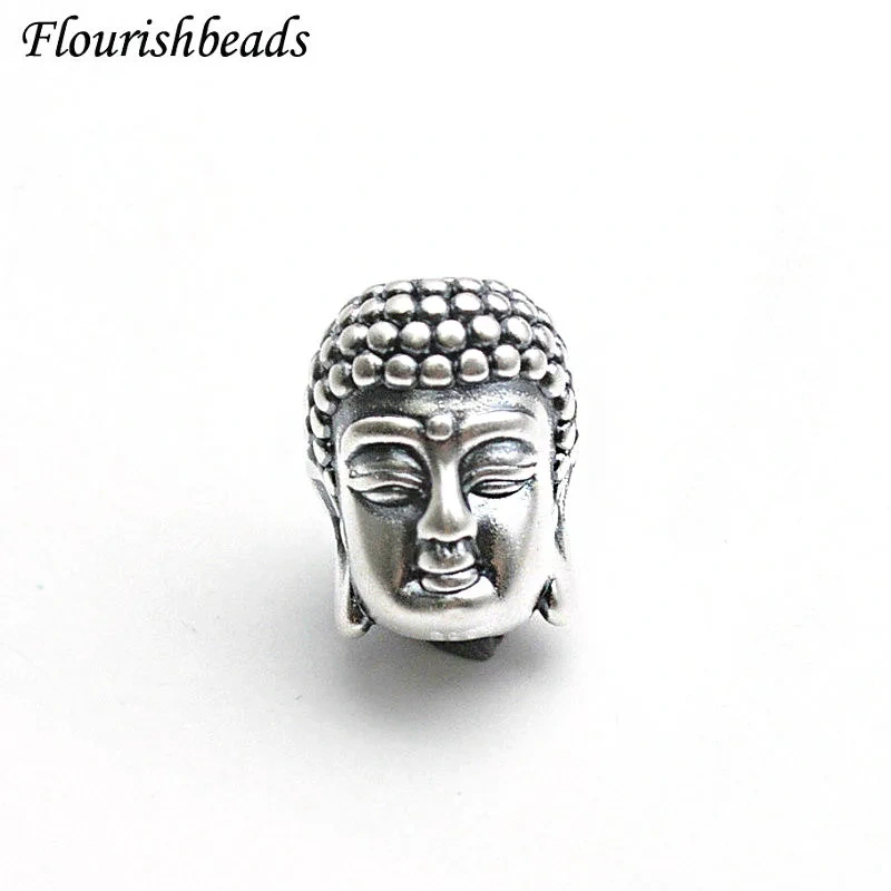 5pc Real S999 Silver 15mm Guanyin Buddha Head Shape Metal Loose Beads Charms Buddhist Jewery Making Supplies