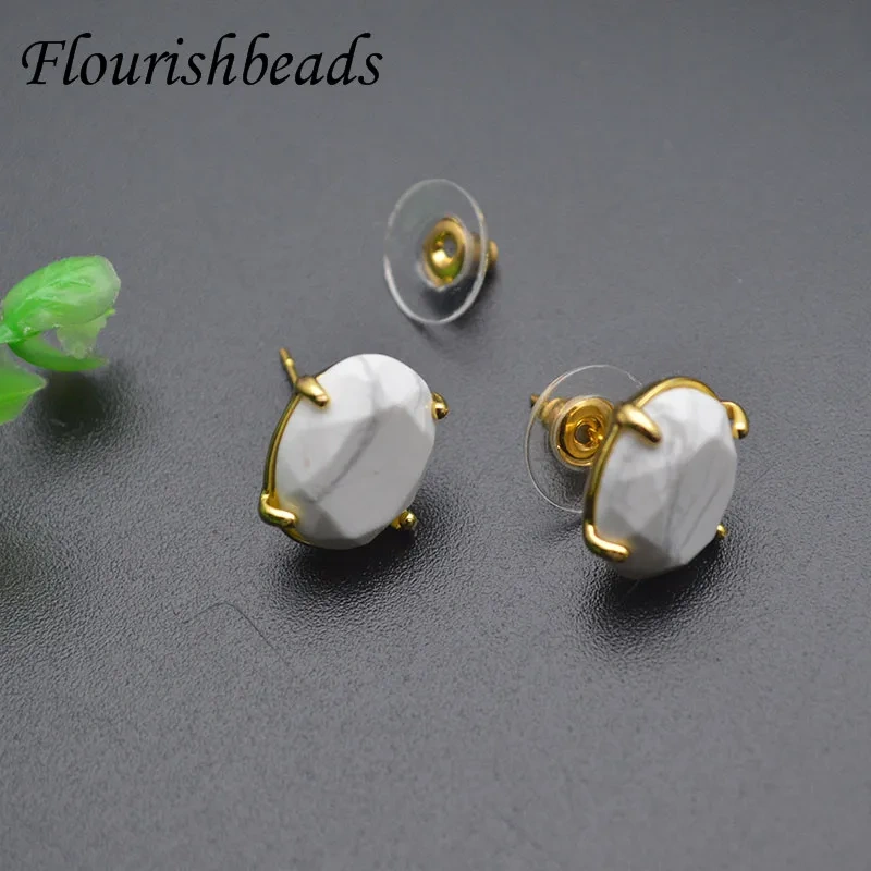 Natural Stone Faceted Stud Earring Rose Quartz Crystal Amethyst Howlite Fine Jewelry for Women Ear Earring 5pairs/lot