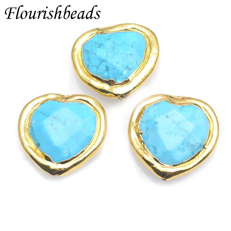 Synthetic Stone Gold Plated Heart Shape Loose Beads Through Hole Bead DIY Earringd Bracelet Jewelry Findings Supplier