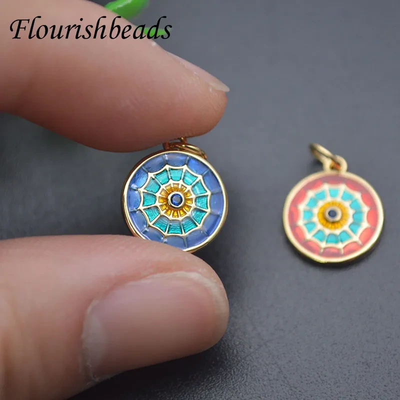 20pcs/lot Rainbow Creative Vintage Round Shape Spider Web Pendant Enamel Charm Accessories for DIY Jewelry Making Supplies