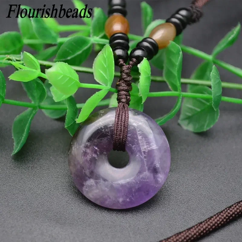 Buty-Bzi Popular Natural Gemstone Round Donut Shape Pendants Classic Jewelry Party Gift Amethyst Crystal Rose Quartz