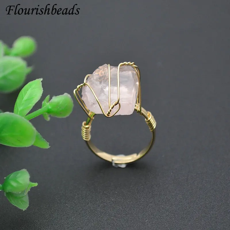 Best-selling Wire Winding Natural Druzy Irregularl Shape Gemstone Rings Fashion Man Woman Party Jewelry Size Adjustable Gift