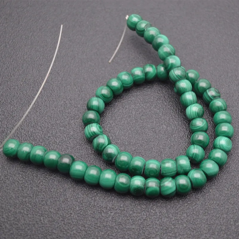 6x8mm 8x10mm Super High Quality Round Drum Shape Natural Malachite Loose Beads Thick Green Stone Jewelry Materials 1Strand