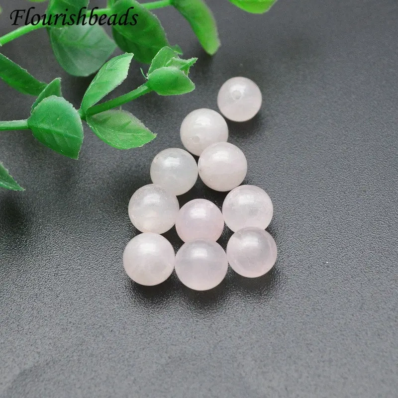 6mm 8mm 10mm Natural Pink Quartz Round Stone Beads Half Hole for Earrings DIY Jewel Making Bracelet Jewelry Findings Components