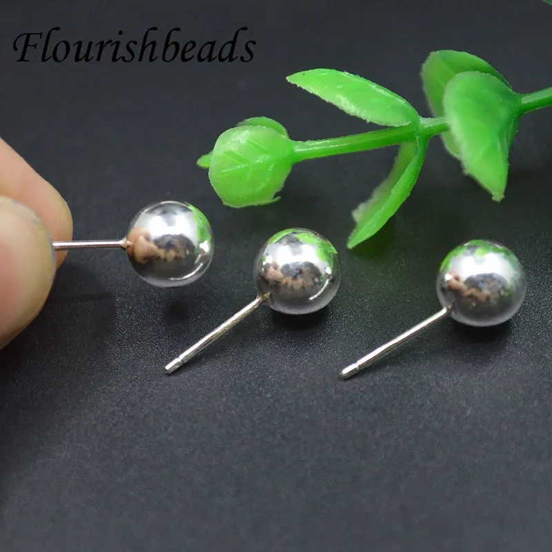 5 Pairs Real 925 Sterling Silver Ball Earrings 8mm Round Beads Stud Earrings For Women Jewelry Making