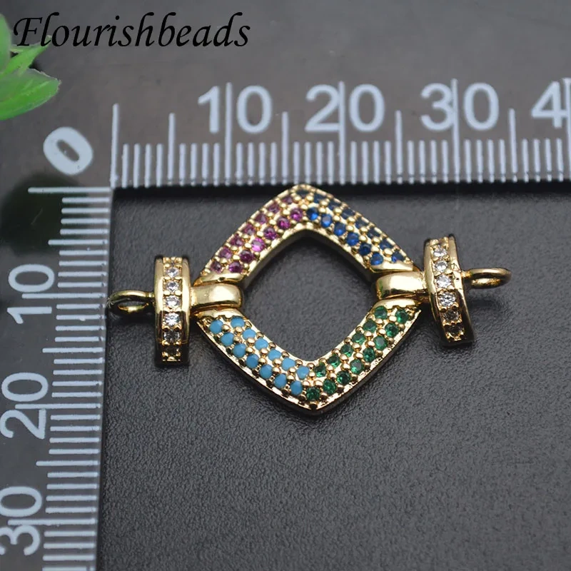 High Quality Paved Rainbow CZ Beads Square Shape Connector Clasp for Women DIY Jewelry Necklace Bracelet 10pcs/lot