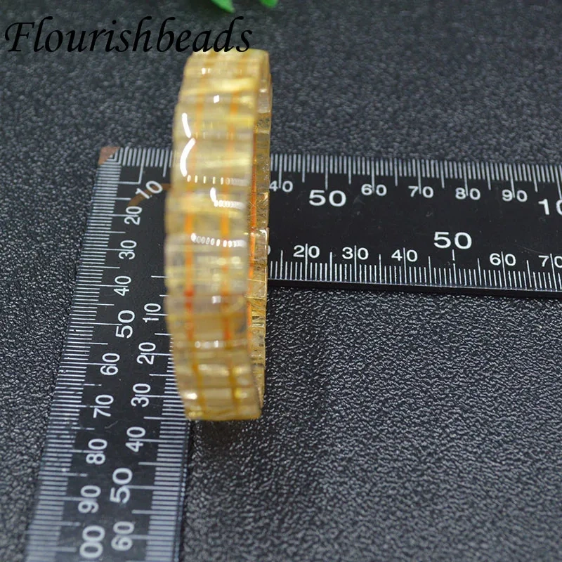 Luxury Natural Rutile Quartz Rounded Rectangle Piece Beads Bracelet Elastic Line Bracelets Fine Jewelry