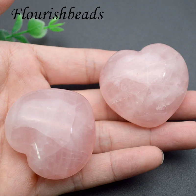 2pcs Natural Stone Heart Shape Rose Quartz Chakra Healing Reiki  Crystals Gemstones Home Decor Jewelry  Accessories  45mm