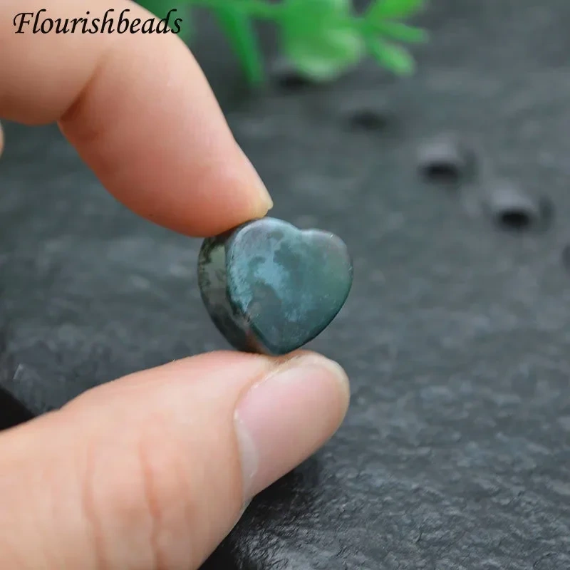 5mm Big Hole Cute Heart Shape Gemstone Loose Beads DIY Materials 10pcs (Amethyst / Tiger Eye / Moss Agate / Green Aventurine)