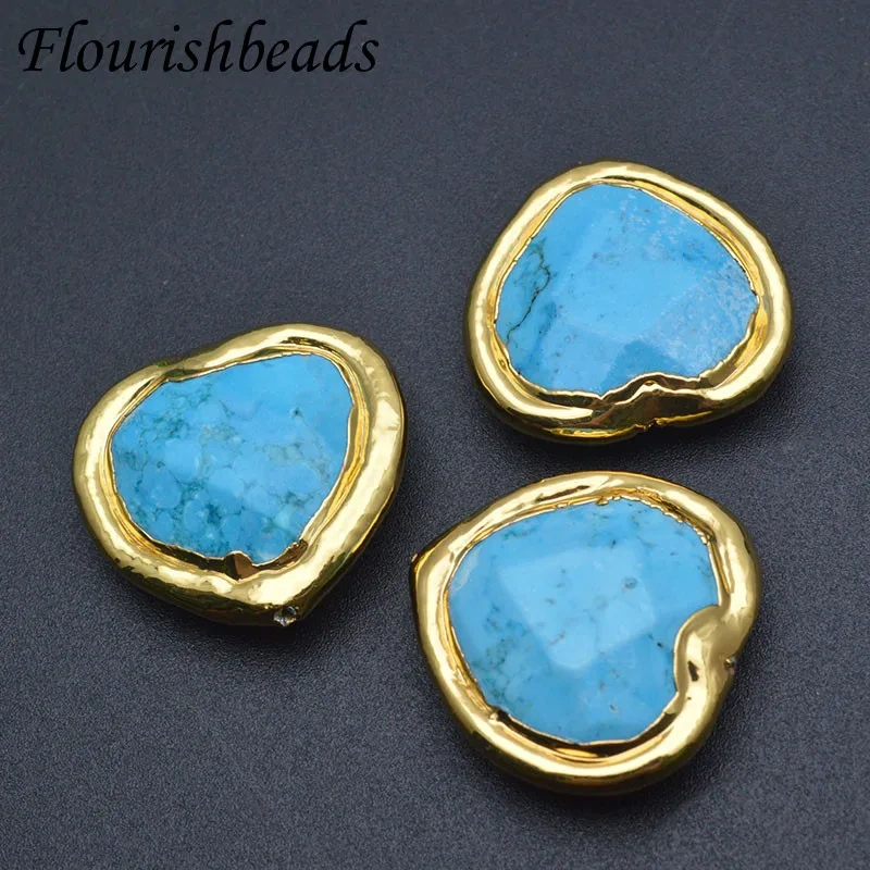 Synthetic Stone Gold Plated Heart Shape Loose Beads Through Hole Bead DIY Earringd Bracelet Jewelry Findings Supplier